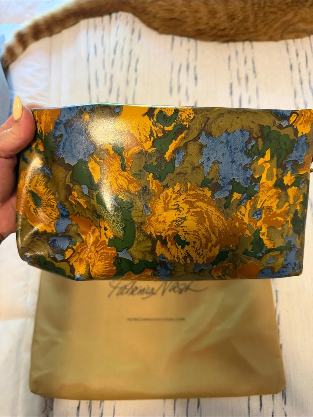 Patricia Nash Metallic Floral Leather Wristlet in Teal, Gold, Blue